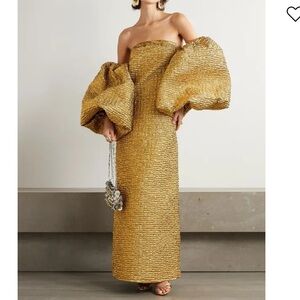 Dima Ayad removable puff sleeve gold dress